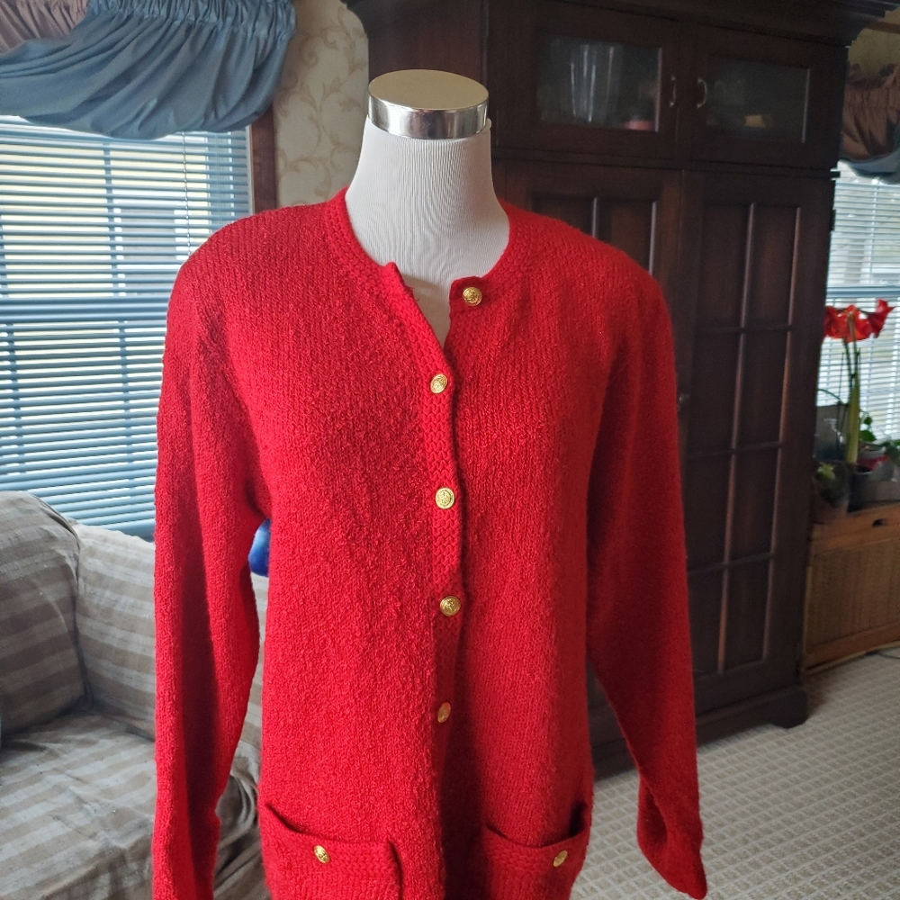 Red button front cardigan